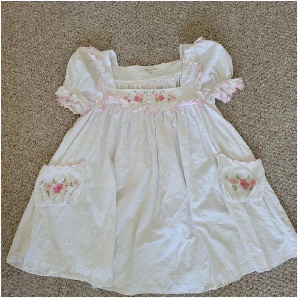 For Love and Lemons Tea Time Babydoll Cotton Mini white pink Dress size M - Picture 7 of 7